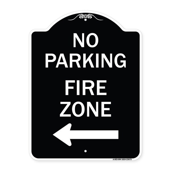 Signmission No Parking Fire Zone W/ Left Arrow Heavy-Gauge Aluminum Architectural Sign, 24" x 18", BW-1824-23673 A-DES-BW-1824-23673 - main